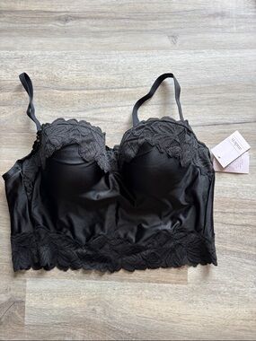 Auden NWT Large Black Satin/Lace Longline Bralette -  Women Intimates